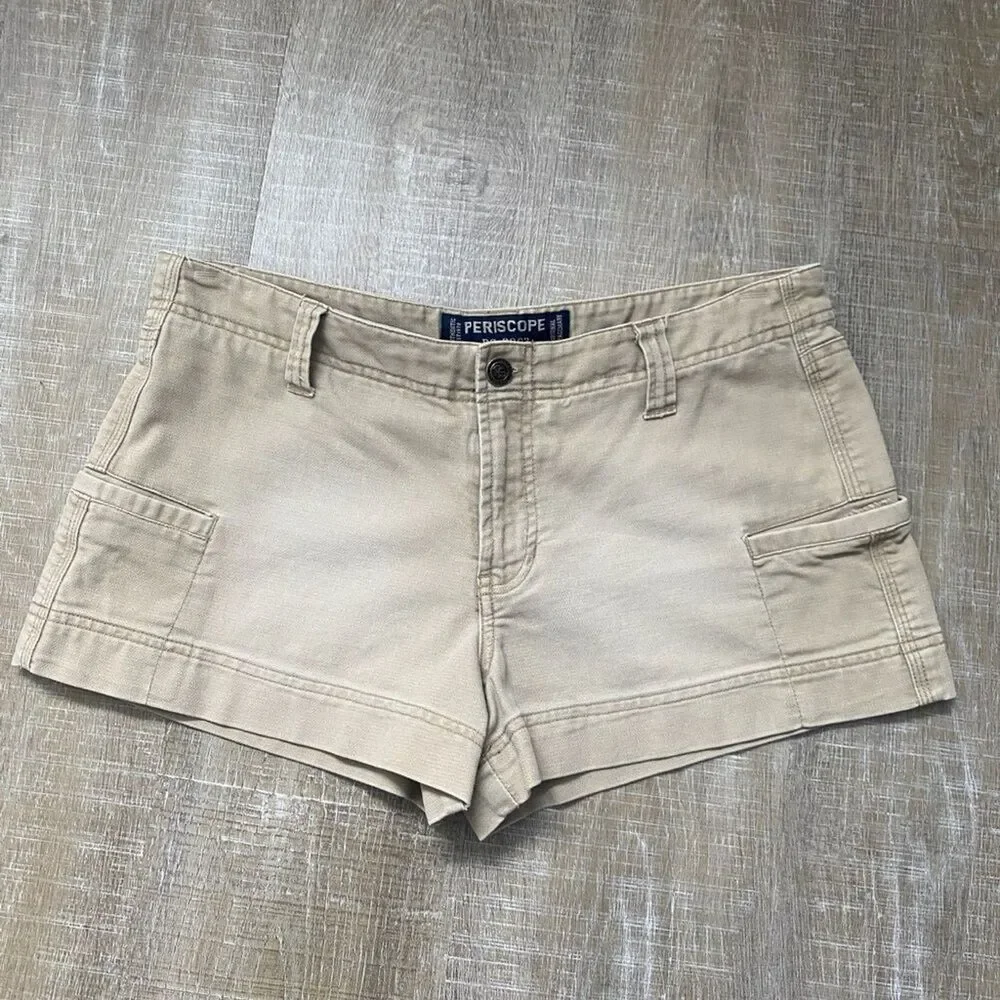 Vintage Periscope Y2K Khaki Cargo Shorts Low Rise Utility Mini Shorts 11 Bratz